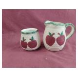 Vintage ceramic apple sugar bowl and creamer set