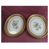 Set Of 2 Homco Oval Bird Prints Gold Frames