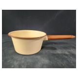 Vintage Enamelware Tan Brown  Sauce Pan Cookware