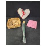 Candy mold roses, Florist wire, heart pillow,
