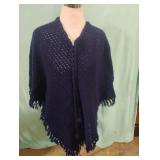 Handmade knitted poncho. Navy blue
