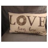 Love Loves Here throw pillow with washable cover