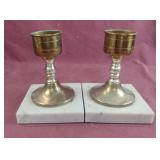 Brass and marble candle holders