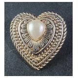 vintage gold-tone heart brooch with a faux pearl