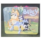 Bluey metal lunch box has stickers on back