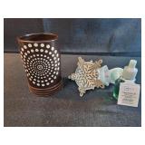 Homegoods Brown and white cup, and fragrance plug