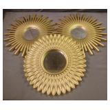 3 gold decorative wall mirrors. 10"