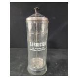 11.5" Barbicide glass jar barber hairdresser