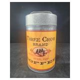 "Three Crow Brand Steel Cut Coffee" tin canister