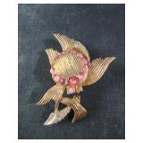 vintage gold-toned and rhinestone floral brooch