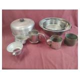 Vintage aluminum cake pan top, sifter, mixing
