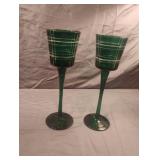 Yankee Candle Co. 2 green candle holders. 9.5"