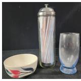 Glass straw holder, vintage Libbey "Prime Time"