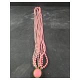 multi-strand necklace with pink opal and clear