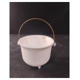 Vintage white milk glass footed kettle with metal