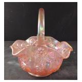 Vintage L.E. Smith pink irredescent glass basket