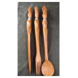 Vintage Hand Carved Wooden Tribal Salad Tossing
