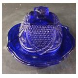 Vintage pressed cobalt blue glass butter dish Vintage pressed cobalt blue glass butter dish