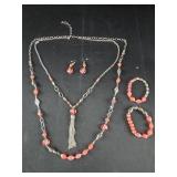 Matching Coral color Necklace, 2 Bracelet and Matching Coral color Necklace, 2 Bracelet and