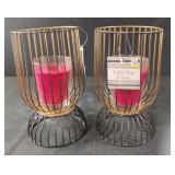 Metal table top candle holders with candles