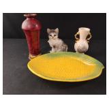 VTG Large Corn Cob Ceramic Platter 13 x 8, cat VTG Large Corn Cob Ceramic Platter 13 x 8, cat