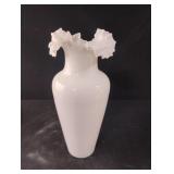 Vintage white opaline crimped ruffle vase Vintage white opaline crimped ruffle vase