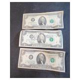 Three 2$ bills 1976, 1978, 1995 Three 2$ bills 1976, 1978, 1995