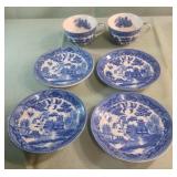 Vintage "Blue Willow" porcelain cups and saucers. Vintage "Blue Willow" porcelain cups and saucers.