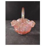Vintage L.E. Smith pink irredescent glass basket Vintage L.E. Smith pink irredescent glass basket