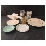 Corelle saucer, vintage glasses, ice scoop and Corelle saucer, vintage glasses, ice scoop and