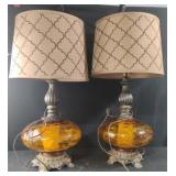 Vintage glass amber desk lamps. Set of 2 with