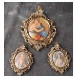Vintage Ornate Italian Silk Art Picture In Brass
