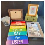Assorted home decor items, picture frame, beachy