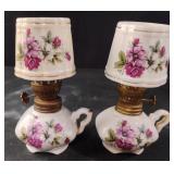 Vintage miniature ceramic floral finger oil lamp