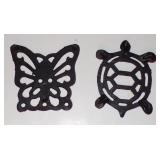 (2) Vintage Cast Iron Trivets Small - Butterfly &