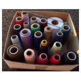 Box Lot of Vintage Sewing Thread and Pair of