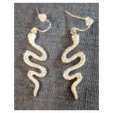 pair of snake drop earrings, goldtone with