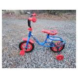 Toddler Spiderman bicycle with training wheels in