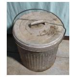 Galvanized bucket with handle and lid. Grease in