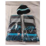 Carolina Panthers scarves and knitted beanie hat