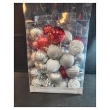 Silver white and red ornaments