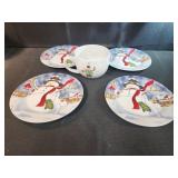8" cute snowman plates and snowman mug soup bowl