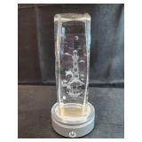 6" Glass etched lighthouse on color changing base