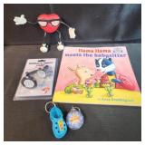 Llama Llama book, bendy heart figure, finest lamp