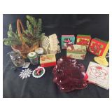 Christmas Decor, Gift Boxes, Basket, Book, and