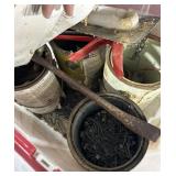 Tote with Lightbulbs and Buckets of Nails, Bolts