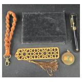Wood Bookmarker, Macrame Wrist Keychain, Pen and