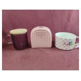 Vase, mug and glass cup with lid