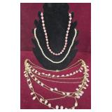Faux Pearls, Pink Beaded and Multistrand Necklaces