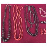 Black and Red Beaded Necklaces,  earrings and a